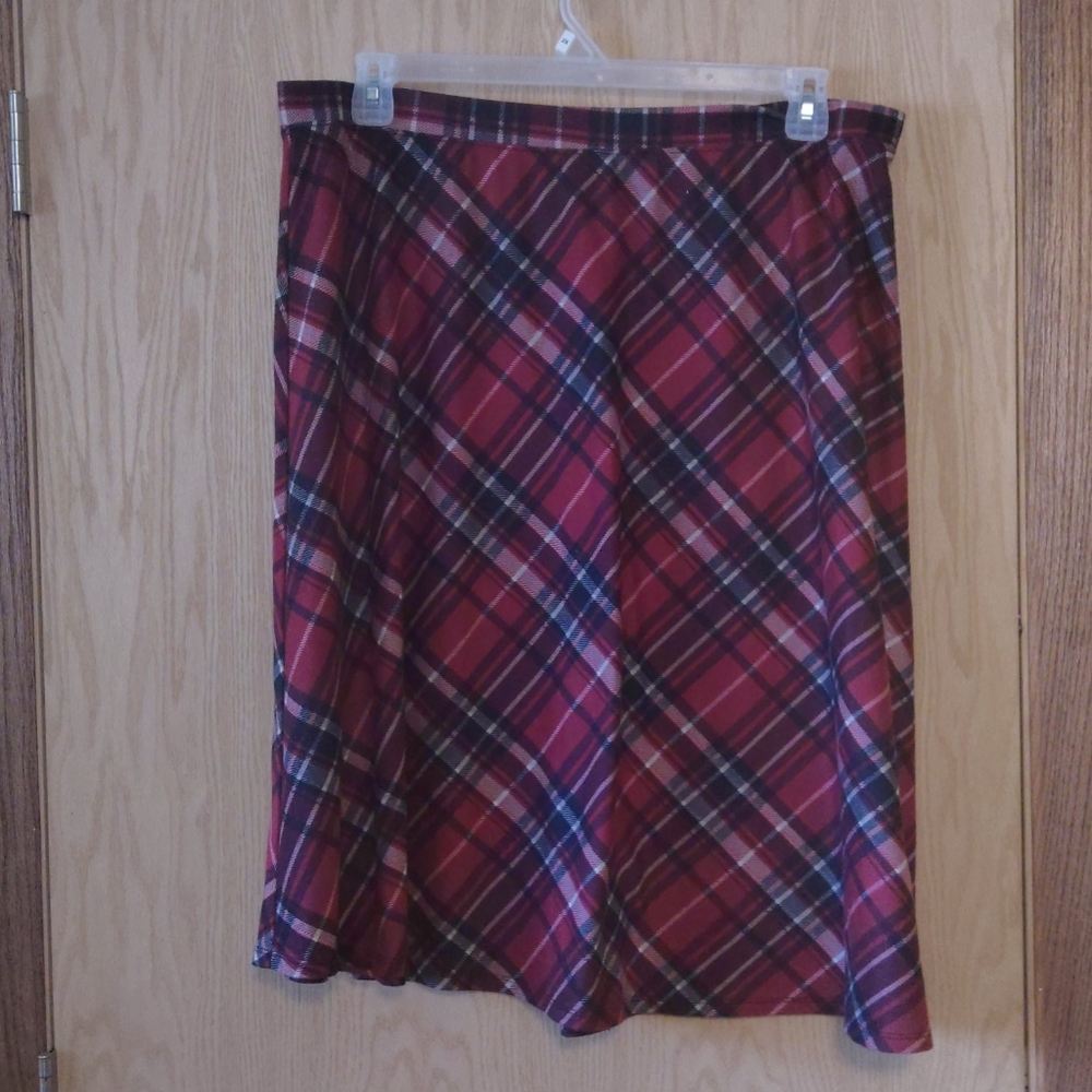 Laura Scott Plus Size Red Plaid Midi Skirt